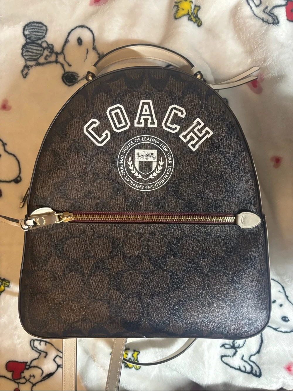 Coach Brown Signature Mini Backpack with White Logo and Gold Hardware